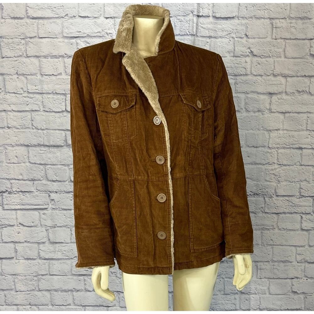 Vintage Y2K Esprit Corduroy barn Jacket with faux fur quilted lining size Large